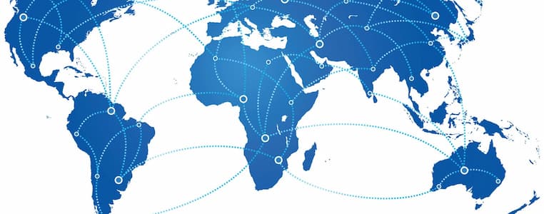 blue world map connection lines